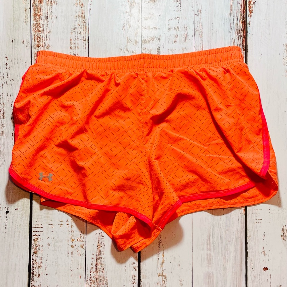 Under Armour Bright Orange Performance Running Shorts with Pink Trim